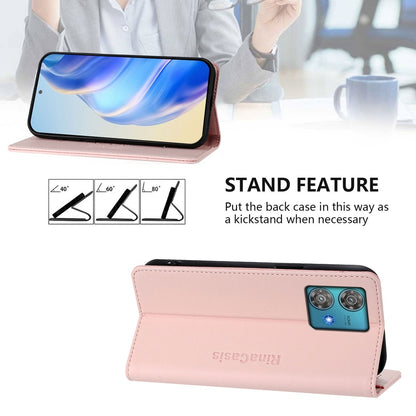 Motorola Edge 40 Neo Dual-Folded Magnetic Suction RFID Blocking PU Leather Wallet Phone Case with Card Slots, Cash Pocket, Kickstand, Full Protective Flip Cover