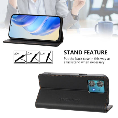 Motorola Edge 40 Neo Dual-Folded Magnetic Suction RFID Blocking PU Leather Wallet Phone Case with Card Slots, Cash Pocket, Kickstand, Full Protective Flip Cover