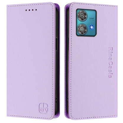 Motorola Edge 40 Neo Dual-Folded Magnetic Suction RFID Blocking PU Leather Wallet Phone Case with Card Slots, Cash Pocket, Kickstand, Full Protective Flip Cover