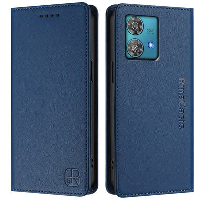 Motorola Edge 40 Neo Dual-Folded Magnetic Suction RFID Blocking PU Leather Wallet Phone Case with Card Slots, Cash Pocket, Kickstand, Full Protective Flip Cover