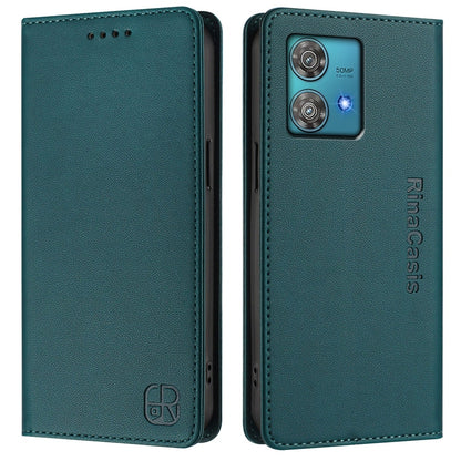 Motorola Edge 40 Neo Dual-Folded Magnetic Suction RFID Blocking PU Leather Wallet Phone Case with Card Slots, Cash Pocket, Kickstand, Full Protective Flip Cover