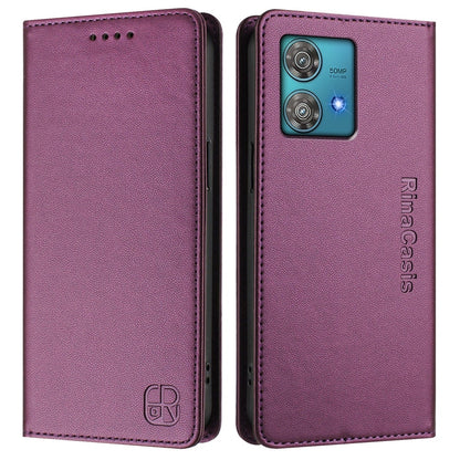 Motorola Edge 40 Neo Dual-Folded Magnetic Suction RFID Blocking PU Leather Wallet Phone Case with Card Slots, Cash Pocket, Kickstand, Full Protective Flip Cover