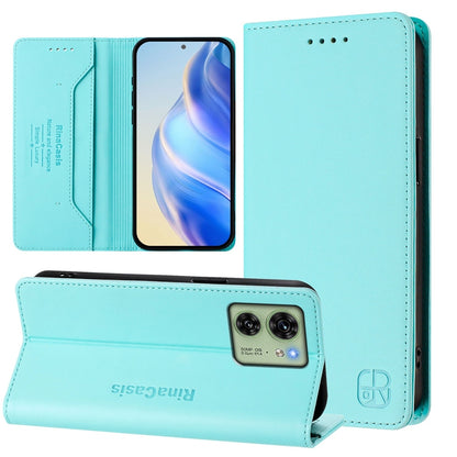 Motorola Edge 40 Dual-Folded Magnetic Suction RFID Blocking PU Leather Wallet Phone Case with Card Slots, Cash Pocket, Kickstand, Full Protective Flip Cover