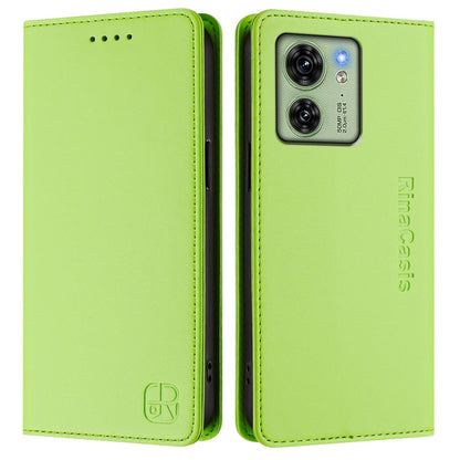 Motorola Edge 40 Dual-Folded Magnetic Suction RFID Blocking PU Leather Wallet Phone Case with Card Slots, Cash Pocket, Kickstand, Full Protective Flip Cover