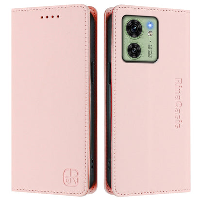 Motorola Edge 40 Dual-Folded Magnetic Suction RFID Blocking PU Leather Wallet Phone Case with Card Slots, Cash Pocket, Kickstand, Full Protective Flip Cover
