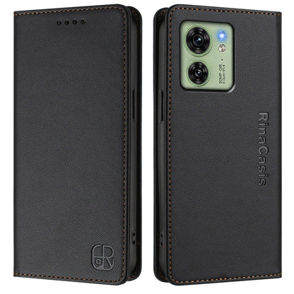 Motorola Edge 2023 US Dual-Folded Magnetic Suction RFID Blocking PU Leather Wallet Phone Case with Card Slots, Cash Pocket, Kickstand, Full Protective Flip Cover
