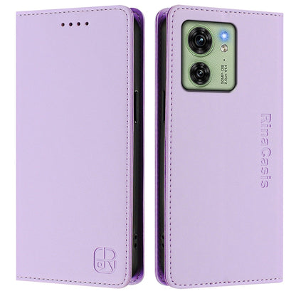 Motorola Edge 2023 US Dual-Folded Magnetic Suction RFID Blocking PU Leather Wallet Phone Case with Card Slots, Cash Pocket, Kickstand, Full Protective Flip Cover