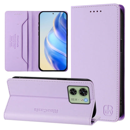 Motorola Edge 2023 US Dual-Folded Magnetic Suction RFID Blocking PU Leather Wallet Phone Case with Card Slots, Cash Pocket, Kickstand, Full Protective Flip Cover