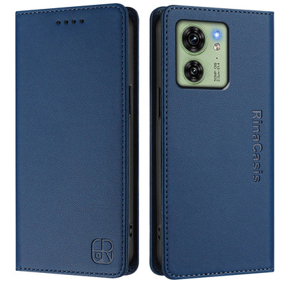 Motorola Edge 40 Dual-Folded Magnetic Suction RFID Blocking PU Leather Wallet Phone Case with Card Slots, Cash Pocket, Kickstand, Full Protective Flip Cover