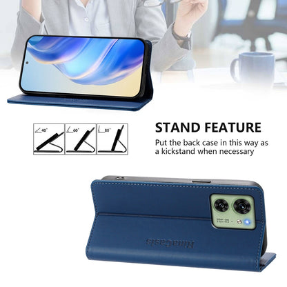 Motorola Edge 40 Dual-Folded Magnetic Suction RFID Blocking PU Leather Wallet Phone Case with Card Slots, Cash Pocket, Kickstand, Full Protective Flip Cover