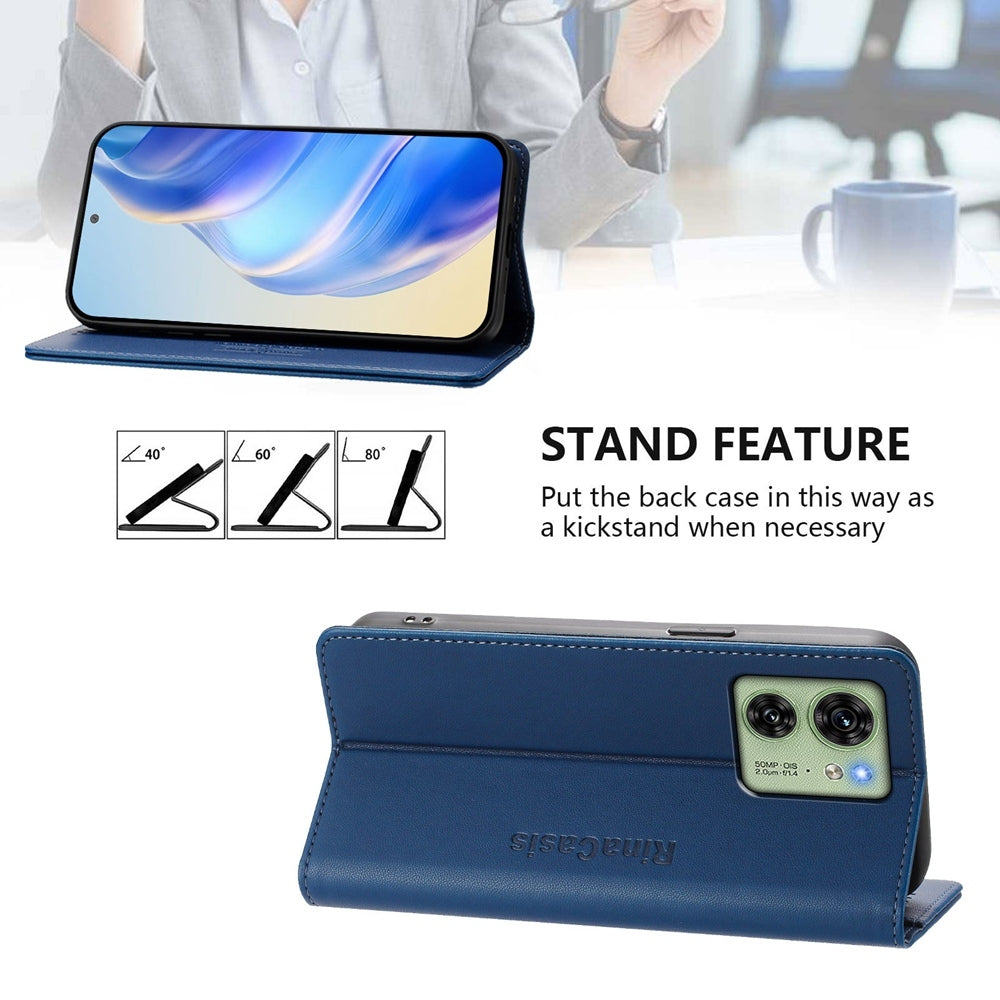 Motorola Edge 2023 US Dual-Folded Magnetic Suction RFID Blocking PU Leather Wallet Phone Case with Card Slots, Cash Pocket, Kickstand, Full Protective Flip Cover