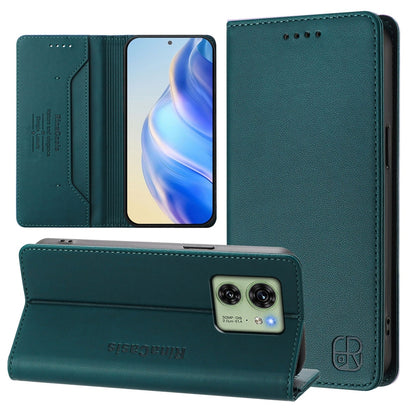 Motorola Edge 40 Dual-Folded Magnetic Suction RFID Blocking PU Leather Wallet Phone Case with Card Slots, Cash Pocket, Kickstand, Full Protective Flip Cover