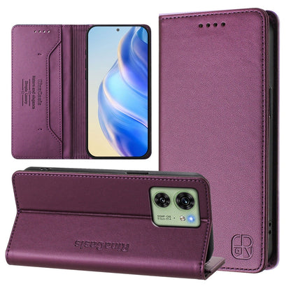 Motorola Edge 40 Dual-Folded Magnetic Suction RFID Blocking PU Leather Wallet Phone Case with Card Slots, Cash Pocket, Kickstand, Full Protective Flip Cover