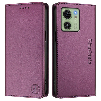 Motorola Edge 40 Dual-Folded Magnetic Suction RFID Blocking PU Leather Wallet Phone Case with Card Slots, Cash Pocket, Kickstand, Full Protective Flip Cover