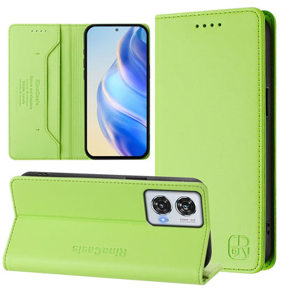 Motorola Edge 50 Fusion Dual-Folded Magnetic Suction RFID Blocking PU Leather Wallet Phone Case with Card Slots, Cash Pocket, Kickstand, Full Protective Flip Cover