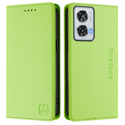 Motorola Edge 50 Fusion Dual-Folded Magnetic Suction RFID Blocking PU Leather Wallet Phone Case with Card Slots, Cash Pocket, Kickstand, Full Protective Flip Cover