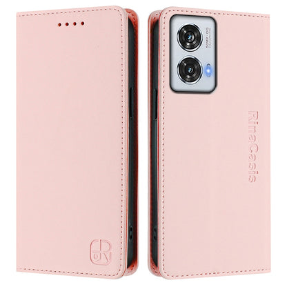 Motorola Edge 50 Fusion Dual-Folded Magnetic Suction RFID Blocking PU Leather Wallet Phone Case with Card Slots, Cash Pocket, Kickstand, Full Protective Flip Cover