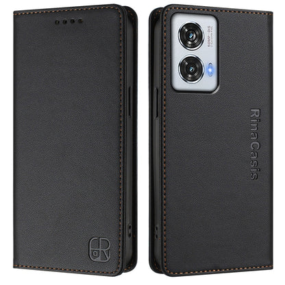 Motorola Edge 50 Fusion Dual-Folded Magnetic Suction RFID Blocking PU Leather Wallet Phone Case with Card Slots, Cash Pocket, Kickstand, Full Protective Flip Cover