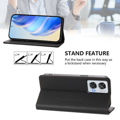 Motorola Edge 50 Fusion Dual-Folded Magnetic Suction RFID Blocking PU Leather Wallet Phone Case with Card Slots, Cash Pocket, Kickstand, Full Protective Flip Cover