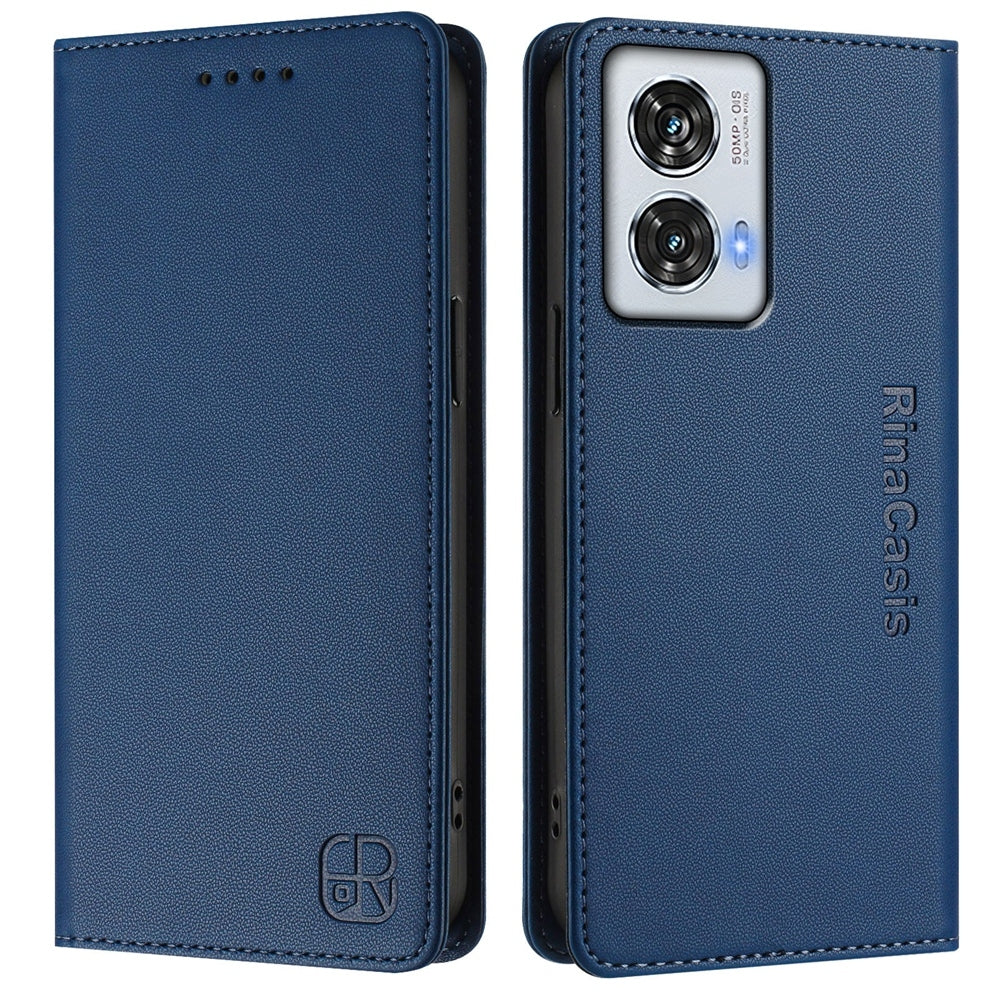 Motorola Edge 50 Fusion Dual-Folded Magnetic Suction RFID Blocking PU Leather Wallet Phone Case with Card Slots, Cash Pocket, Kickstand, Full Protective Flip Cover