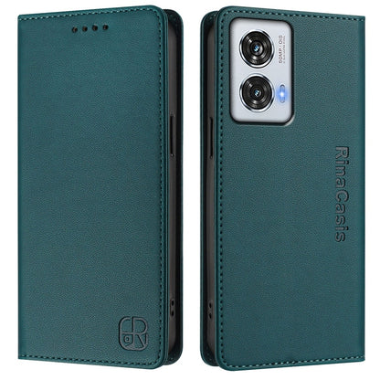 Motorola Edge 50 Fusion Dual-Folded Magnetic Suction RFID Blocking PU Leather Wallet Phone Case with Card Slots, Cash Pocket, Kickstand, Full Protective Flip Cover