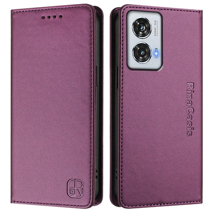 Motorola Edge 50 Fusion Dual-Folded Magnetic Suction RFID Blocking PU Leather Wallet Phone Case with Card Slots, Cash Pocket, Kickstand, Full Protective Flip Cover