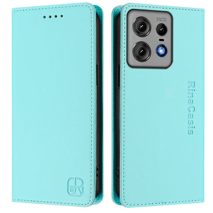Motorola Edge 50 Pro Dual-Folded Magnetic Suction RFID Blocking PU Leather Wallet Phone Case with Card Slots, Cash Pocket, Kickstand, Full Protective Flip Cover