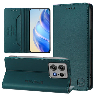 Motorola Edge 50 Pro Dual-Folded Magnetic Suction RFID Blocking PU Leather Wallet Phone Case with Card Slots, Cash Pocket, Kickstand, Full Protective Flip Cover