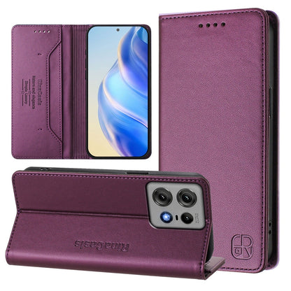 Motorola Edge 50 Pro Dual-Folded Magnetic Suction RFID Blocking PU Leather Wallet Phone Case with Card Slots, Cash Pocket, Kickstand, Full Protective Flip Cover