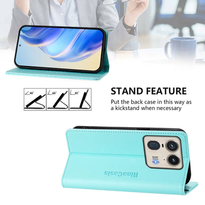 Motorola X50 Ultra Dual-Folded Magnetic Suction RFID Blocking PU Leather Wallet Phone Case with Card Slots, Cash Pocket, Kickstand, Full Protective Flip Cover
