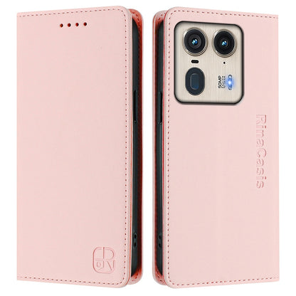 Motorola Edge 50 Ultra Dual-Folded Magnetic Suction RFID Blocking PU Leather Wallet Phone Case with Card Slots, Cash Pocket, Kickstand, Full Protective Flip Cover