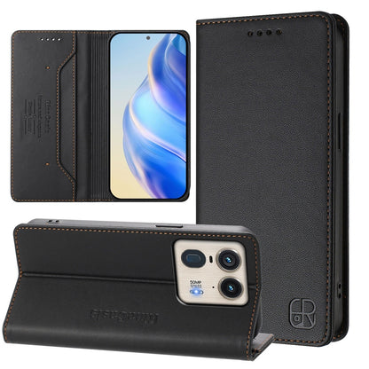 Motorola Edge 50 Ultra Dual-Folded Magnetic Suction RFID Blocking PU Leather Wallet Phone Case with Card Slots, Cash Pocket, Kickstand, Full Protective Flip Cover