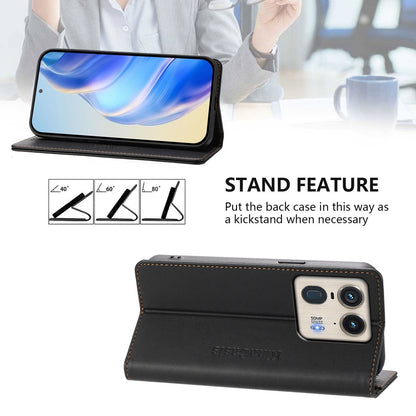 Motorola Edge 50 Ultra Dual-Folded Magnetic Suction RFID Blocking PU Leather Wallet Phone Case with Card Slots, Cash Pocket, Kickstand, Full Protective Flip Cover