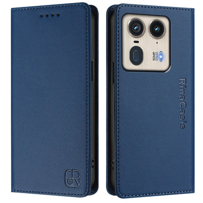 Motorola X50 Ultra Dual-Folded Magnetic Suction RFID Blocking PU Leather Wallet Phone Case with Card Slots, Cash Pocket, Kickstand, Full Protective Flip Cover