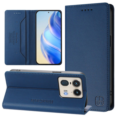 Motorola X50 Ultra Dual-Folded Magnetic Suction RFID Blocking PU Leather Wallet Phone Case with Card Slots, Cash Pocket, Kickstand, Full Protective Flip Cover