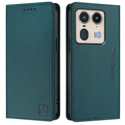 Motorola Edge 50 Ultra Dual-Folded Magnetic Suction RFID Blocking PU Leather Wallet Phone Case with Card Slots, Cash Pocket, Kickstand, Full Protective Flip Cover