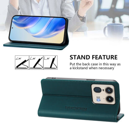 Motorola X50 Ultra Dual-Folded Magnetic Suction RFID Blocking PU Leather Wallet Phone Case with Card Slots, Cash Pocket, Kickstand, Full Protective Flip Cover