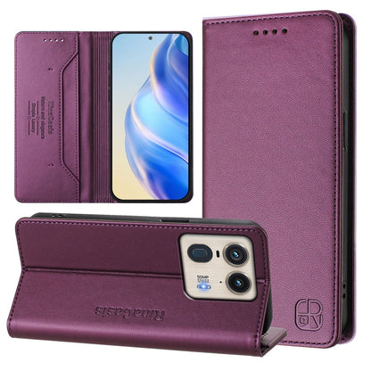 Motorola Edge 50 Ultra Dual-Folded Magnetic Suction RFID Blocking PU Leather Wallet Phone Case with Card Slots, Cash Pocket, Kickstand, Full Protective Flip Cover