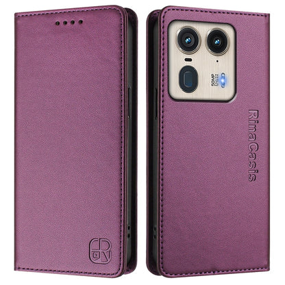 Motorola X50 Ultra Dual-Folded Magnetic Suction RFID Blocking PU Leather Wallet Phone Case with Card Slots, Cash Pocket, Kickstand, Full Protective Flip Cover