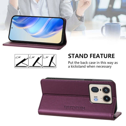Motorola Edge 50 Ultra Dual-Folded Magnetic Suction RFID Blocking PU Leather Wallet Phone Case with Card Slots, Cash Pocket, Kickstand, Full Protective Flip Cover