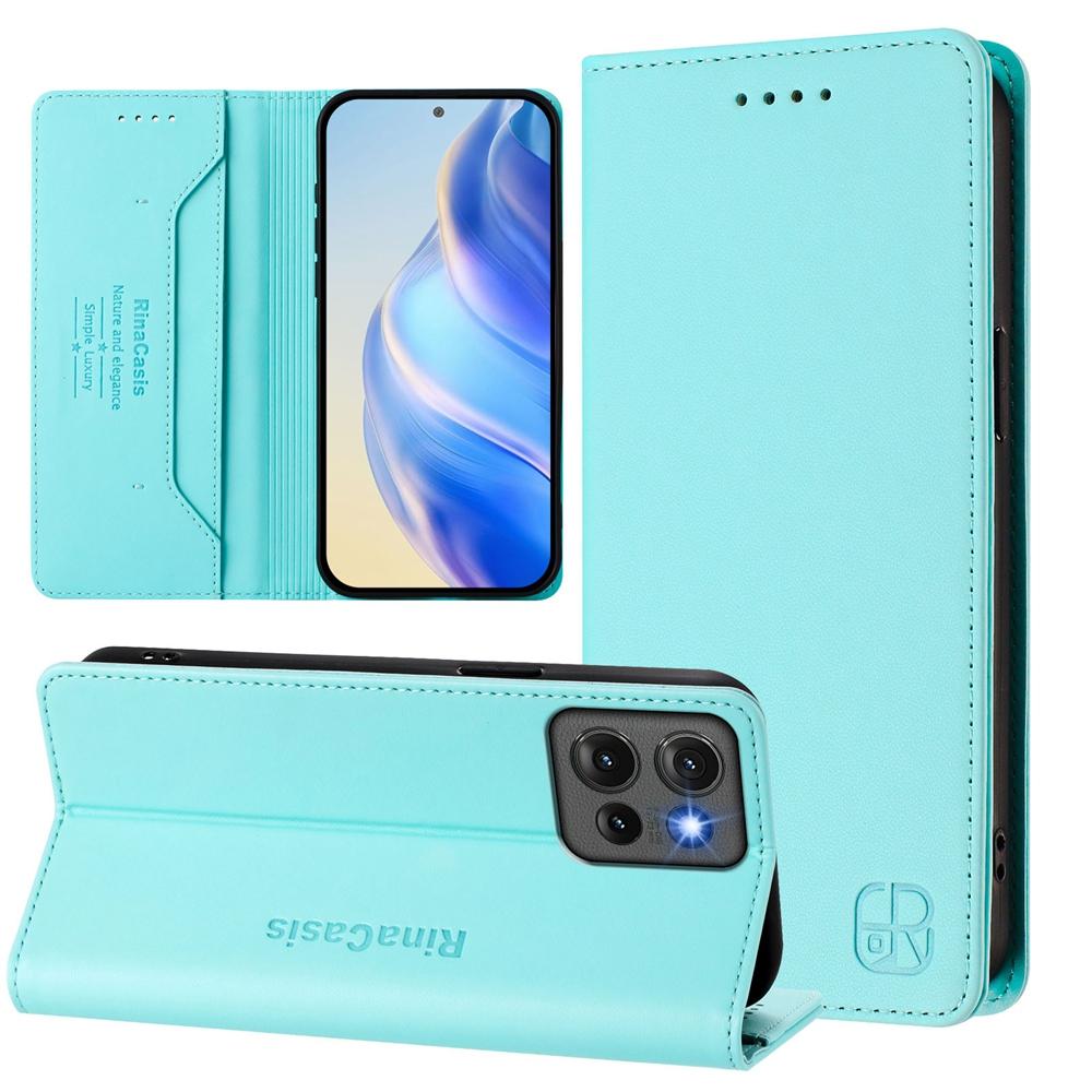 Motorola Edge 50 Dual-Folded Magnetic Suction RFID Blocking PU Leather Wallet Phone Case with Card Slots, Cash Pocket, Kickstand, Full Protective Flip Cover