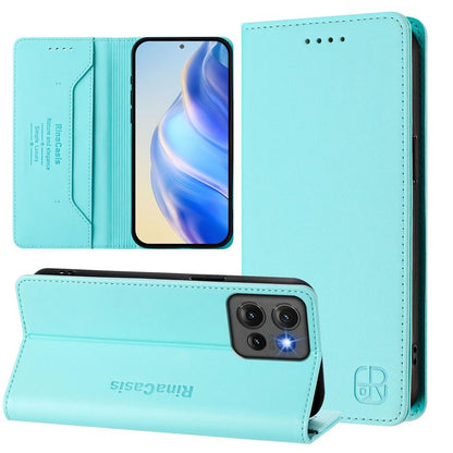 Motorola Edge 50 Dual-Folded Magnetic Suction RFID Blocking PU Leather Wallet Phone Case with Card Slots, Cash Pocket, Kickstand, Full Protective Flip Cover