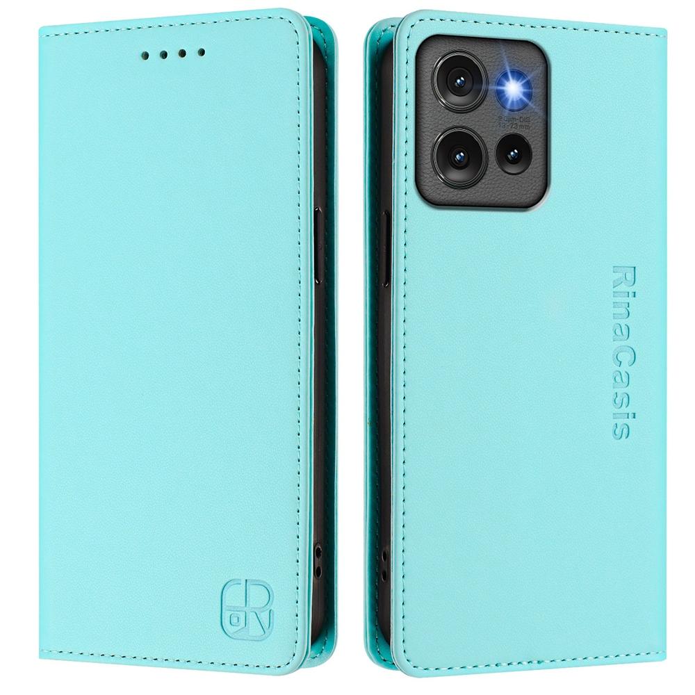 Motorola Edge 50 Dual-Folded Magnetic Suction RFID Blocking PU Leather Wallet Phone Case with Card Slots, Cash Pocket, Kickstand, Full Protective Flip Cover