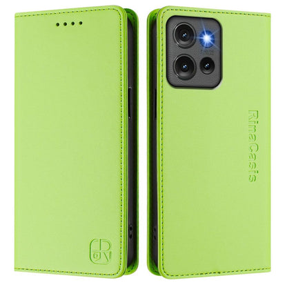 Motorola Edge 50 Dual-Folded Magnetic Suction RFID Blocking PU Leather Wallet Phone Case with Card Slots, Cash Pocket, Kickstand, Full Protective Flip Cover