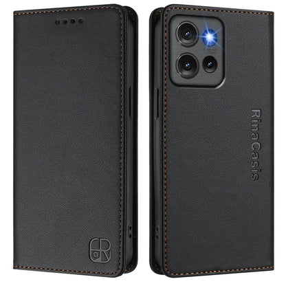 Motorola Edge 50 Dual-Folded Magnetic Suction RFID Blocking PU Leather Wallet Phone Case with Card Slots, Cash Pocket, Kickstand, Full Protective Flip Cover