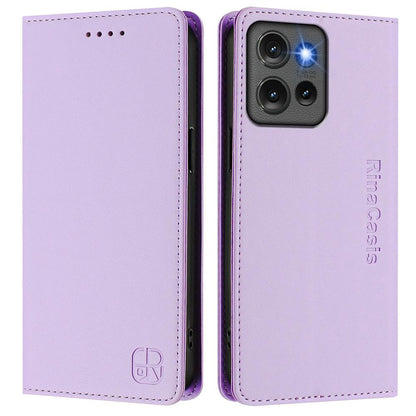 Motorola Edge 50 Dual-Folded Magnetic Suction RFID Blocking PU Leather Wallet Phone Case with Card Slots, Cash Pocket, Kickstand, Full Protective Flip Cover