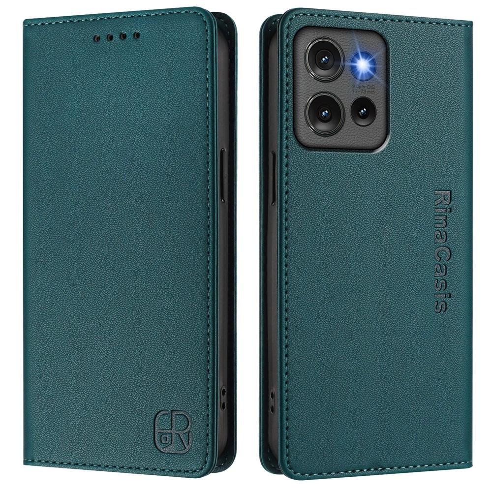 Motorola Edge 50 Dual-Folded Magnetic Suction RFID Blocking PU Leather Wallet Phone Case with Card Slots, Cash Pocket, Kickstand, Full Protective Flip Cover