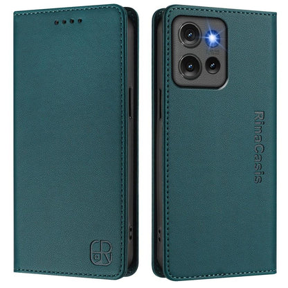 Motorola Edge 50 Dual-Folded Magnetic Suction RFID Blocking PU Leather Wallet Phone Case with Card Slots, Cash Pocket, Kickstand, Full Protective Flip Cover