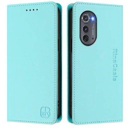 Motorola Edge 2022 Dual-Folded Magnetic Suction RFID Blocking PU Leather Wallet Phone Case with Card Slots, Cash Pocket, Kickstand, Full Protective Flip Cover