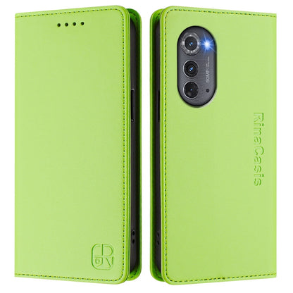 Motorola Edge 2022 Dual-Folded Magnetic Suction RFID Blocking PU Leather Wallet Phone Case with Card Slots, Cash Pocket, Kickstand, Full Protective Flip Cover